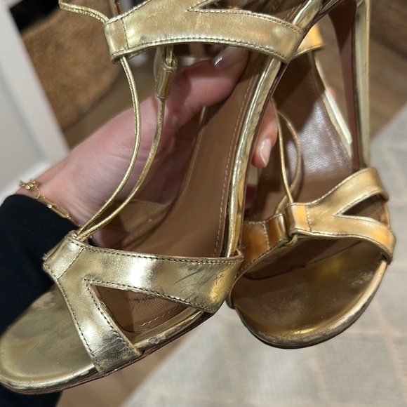 Aquazzura Beverly Hills Gold Lace Up Sandal Heel 38 8 - Picture 9 of 9